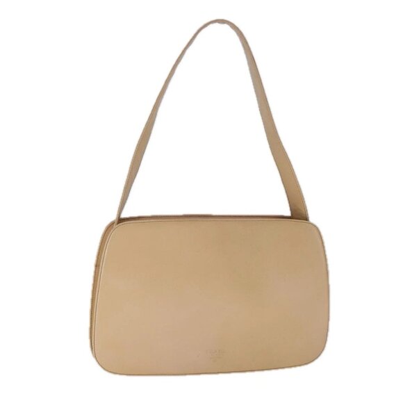 PRADA Shoulder Bag Leather Beige Silver Auth 109082 - Picture 1 of 16